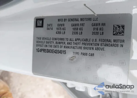 2014 Buick Verano Convenience Group from USA, damaged, VIN 1G4PR5SKXE4204915